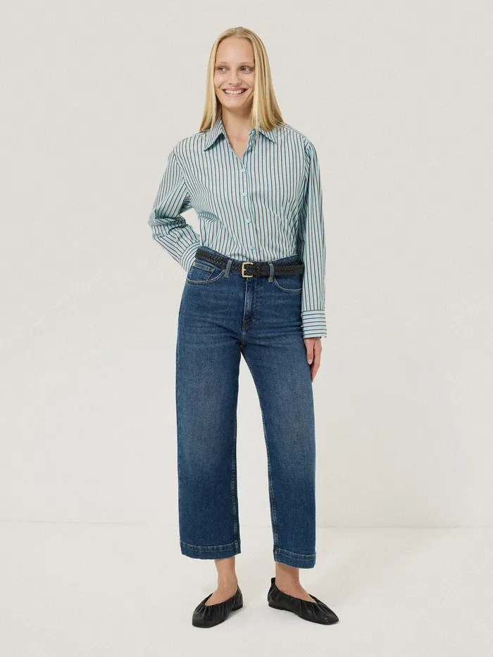 Women Cotton Stripe Shirt Blue Jigsaw Shirts and Tops