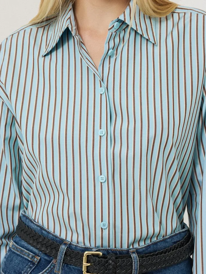 Women Cotton Stripe Shirt Blue Jigsaw Shirts and Tops