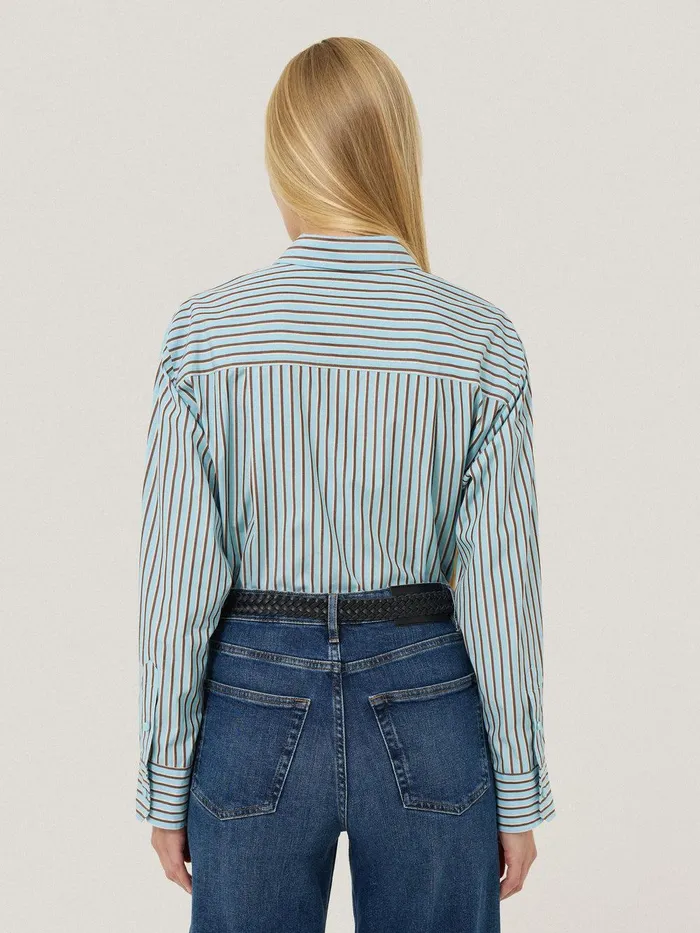 Women Cotton Stripe Shirt Blue Jigsaw Shirts and Tops