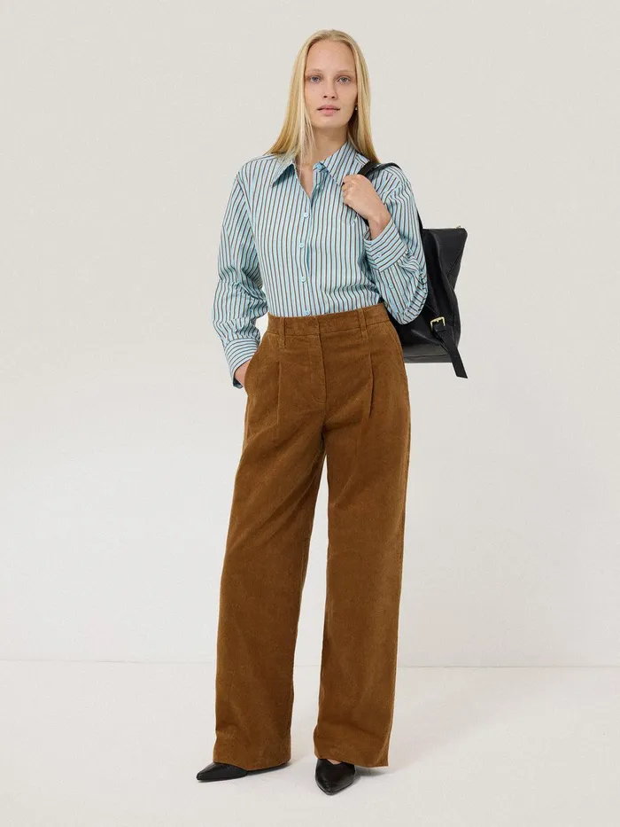 Women Cotton Stripe Shirt Blue Jigsaw Shirts and Tops