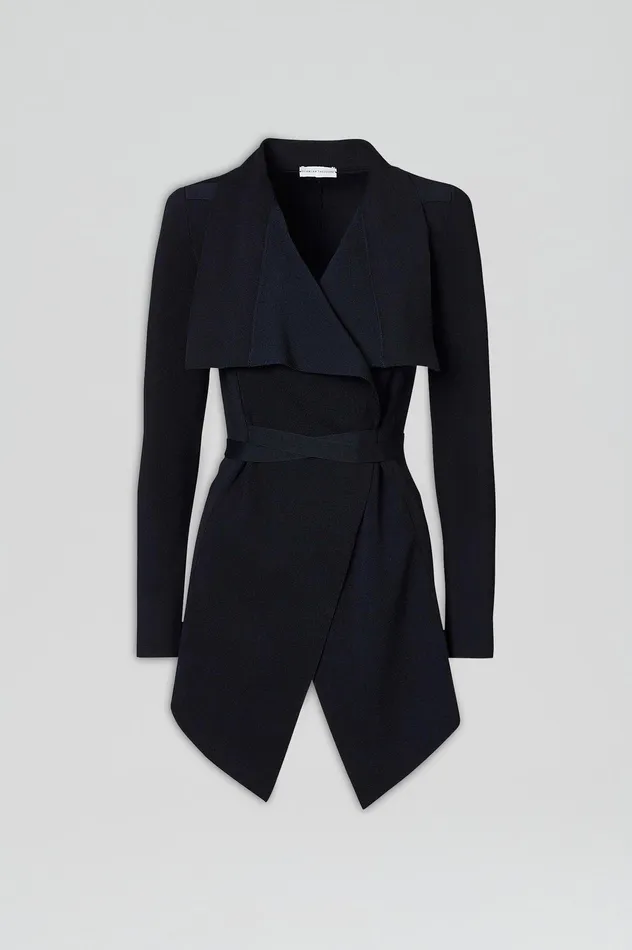 Women CREPE KNIT DRAPE FRONT JACKET NAVY Jackets Scanlan Theodore Women CREPE KNIT DRAPE FRONT JACKET NAVY Jackets Scanlan Theodore