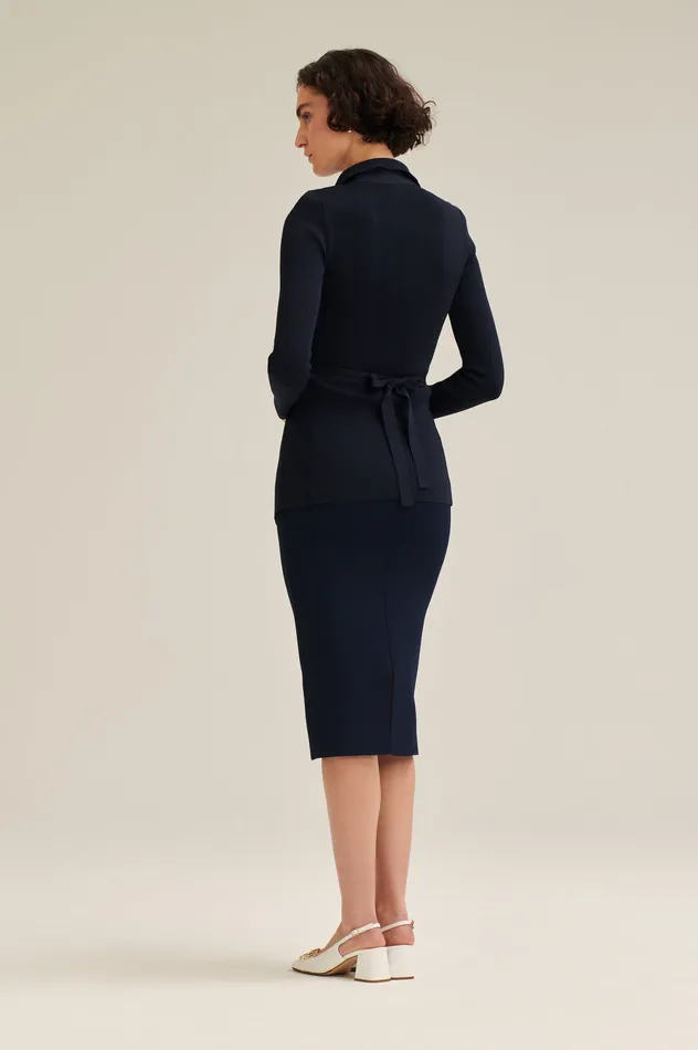 Women CREPE KNIT DRAPE FRONT JACKET NAVY Jackets Scanlan Theodore Women CREPE KNIT DRAPE FRONT JACKET NAVY Jackets Scanlan Theodore