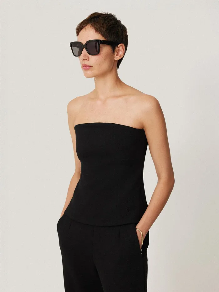 Women Crepe Ponte Jersey Strapless Top Black Jigsaw Shirts and Tops