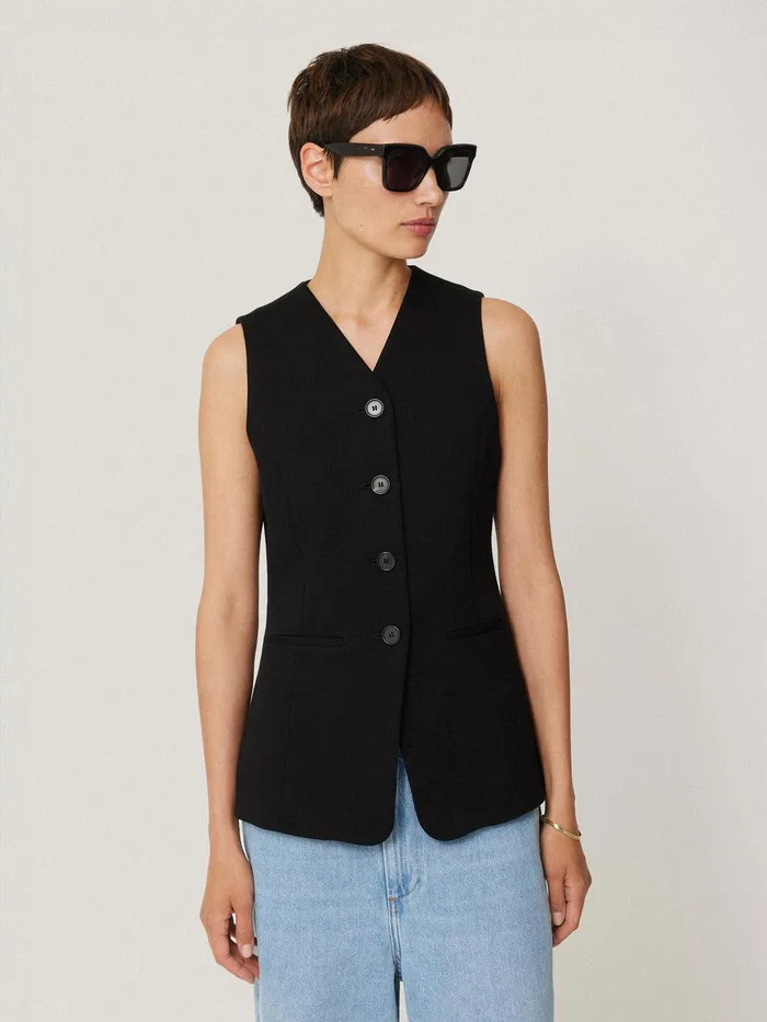 Women Crepe Ponte Jersey Waistcoat Black Jigsaw Shirts and Tops