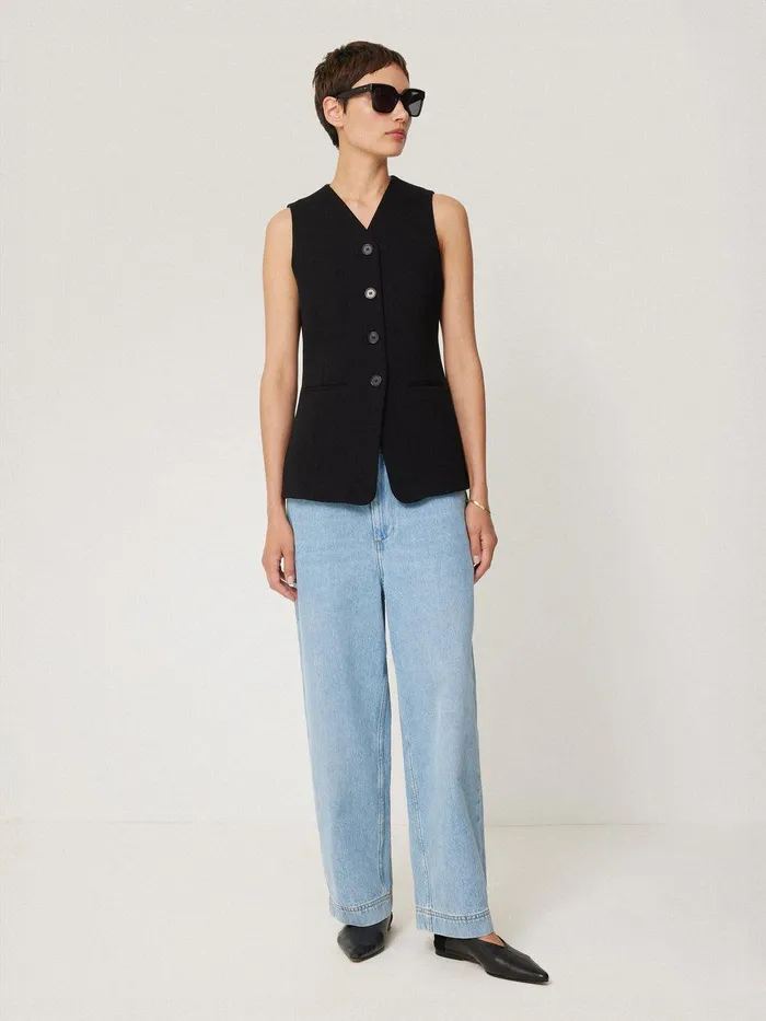Women Crepe Ponte Jersey Waistcoat Black Jigsaw Shirts and Tops