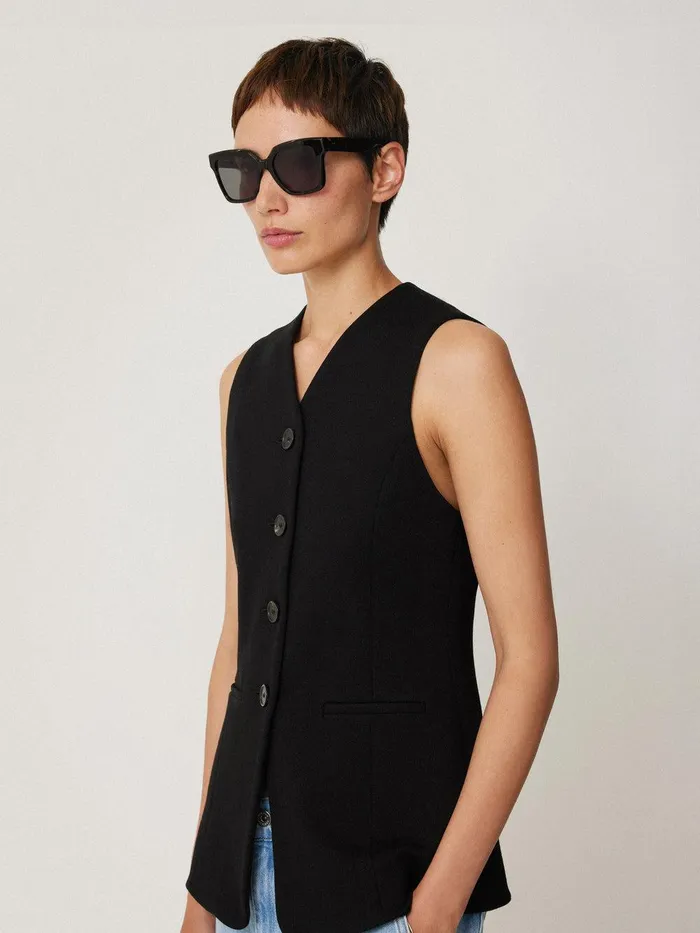 Women Crepe Ponte Jersey Waistcoat Black Jigsaw Shirts and Tops