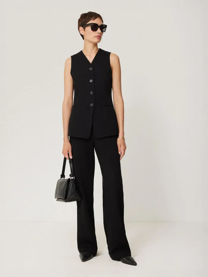 Women Crepe Ponte Jersey Waistcoat Black Jigsaw Shirts and Tops