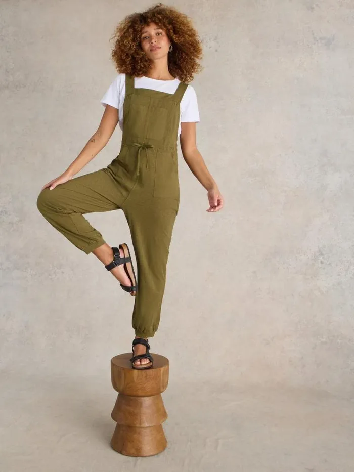 Women Daphne Jersey Dungaree Khaki Green White Stuff Dresses