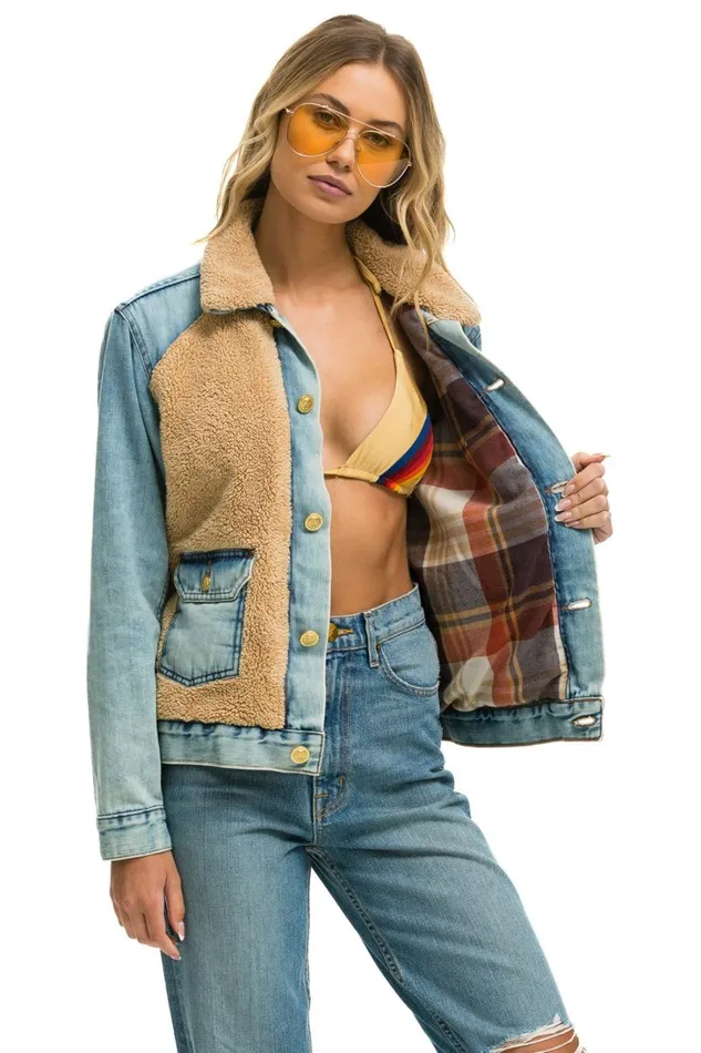 Women Denim Aviator Nation ASPEN SHERPA UNISEX DENIM JACKET 8211 VINTAGE WHEAT Women Denim Aviator Nation ASPEN SHERPA UNISEX DENIM JACKET 8211 VINTAGE WHEAT