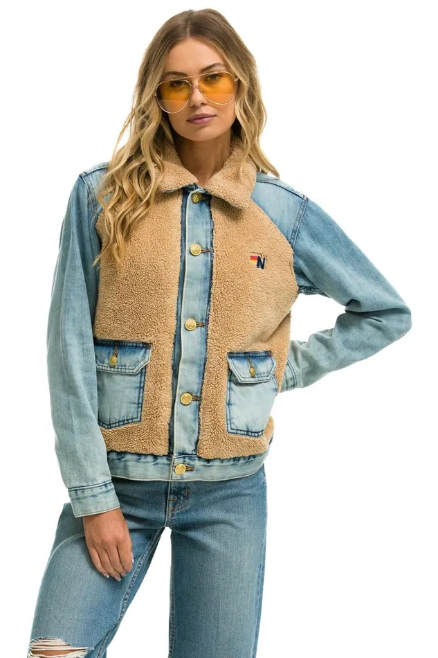 Women Denim Aviator Nation ASPEN SHERPA UNISEX DENIM JACKET 8211 VINTAGE WHEAT Women Denim Aviator Nation ASPEN SHERPA UNISEX DENIM JACKET 8211 VINTAGE WHEAT
