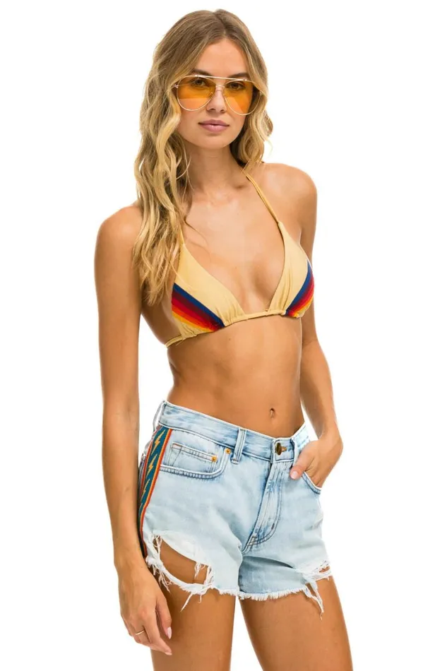 Women Denim Aviator Nation BOLT STRIPE BOYFRIEND CUTOFF JEAN SHORTS 8211 SUPER LIGHT