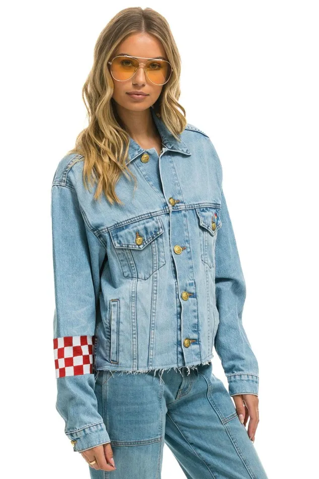 Women Denim Aviator Nation LIVE FREE OVERSIZED CROP DENIM JACKET 8211 SUPER LIGHT