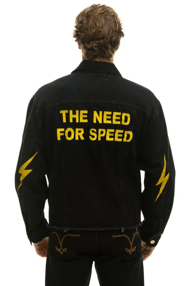 Women Denim Aviator Nation NEED FOR SPEED OVERSIZED CROP DENIM JACKET 8211 VINTAGE BLACK