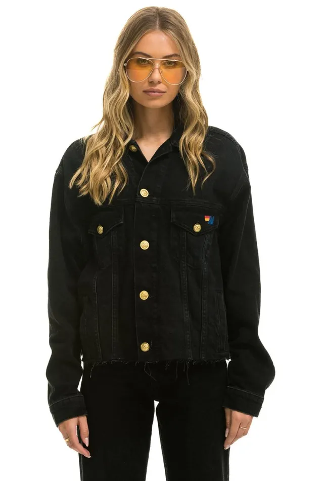 Women Denim Aviator Nation NEED FOR SPEED OVERSIZED CROP DENIM JACKET 8211 VINTAGE BLACK