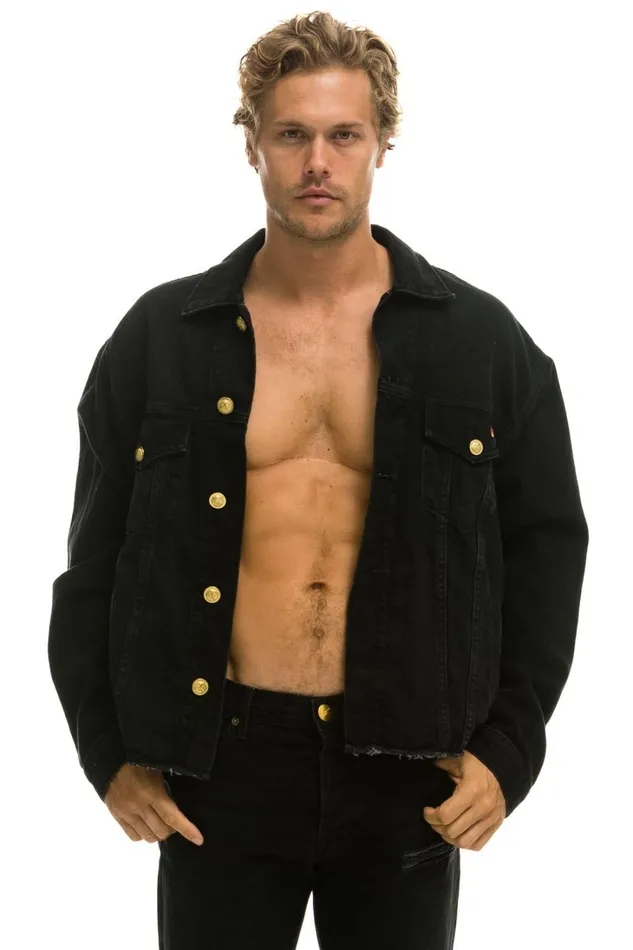 Women Denim Aviator Nation NEED FOR SPEED OVERSIZED CROP DENIM JACKET 8211 VINTAGE BLACK