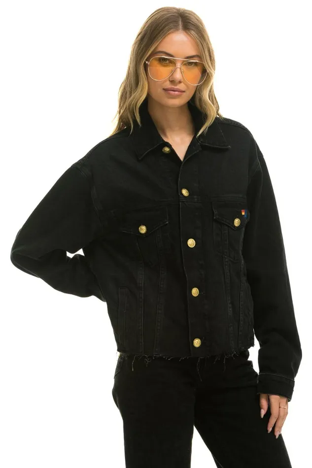 Women Denim Aviator Nation NEED FOR SPEED OVERSIZED CROP DENIM JACKET 8211 VINTAGE BLACK