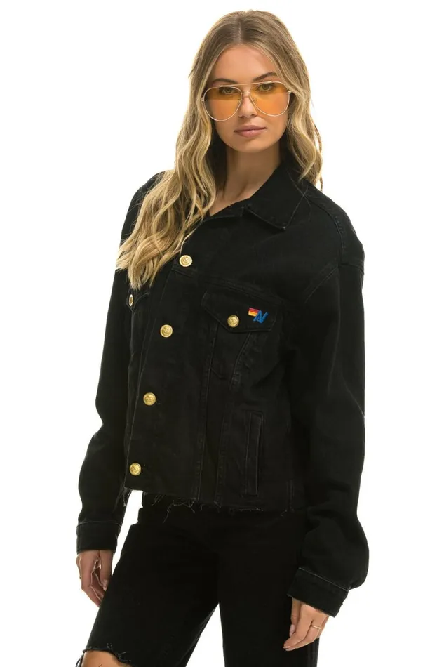 Women Denim Aviator Nation NEED FOR SPEED OVERSIZED CROP DENIM JACKET 8211 VINTAGE BLACK