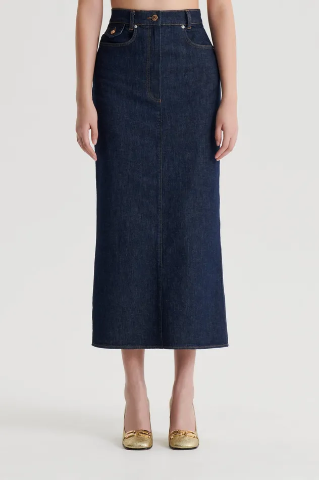 Women Denim Scanlan Theodore DENIM FIVE POCKET PENCIL SKIRT INDIGOB Women Denim Scanlan Theodore DENIM FIVE POCKET PENCIL SKIRT INDIGOB