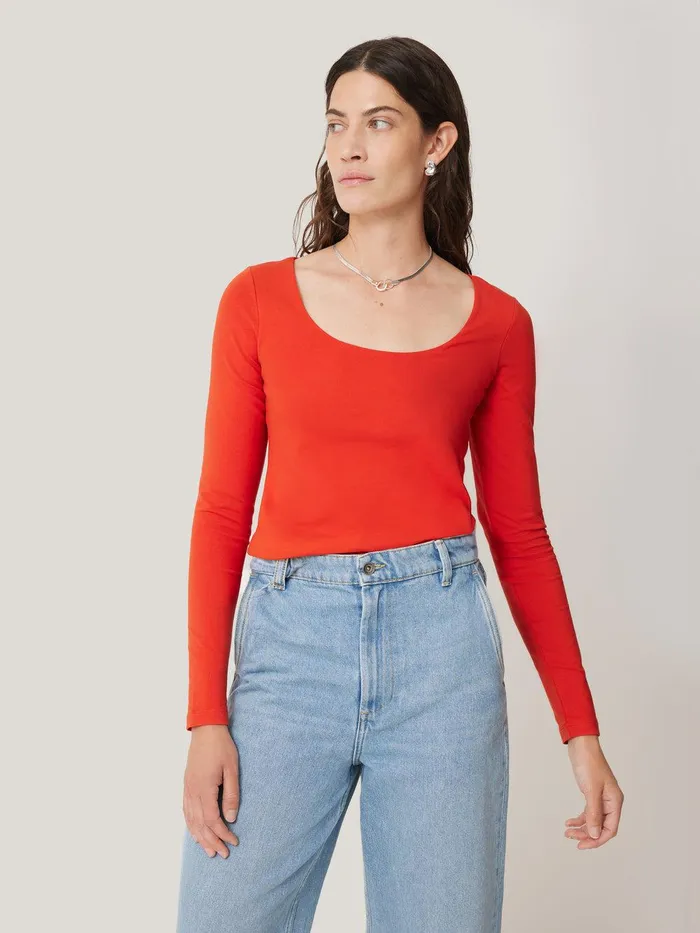 Women Double Front Ballet Neck Top Spice Orange Jigsaw Pyjamas and Loungewear