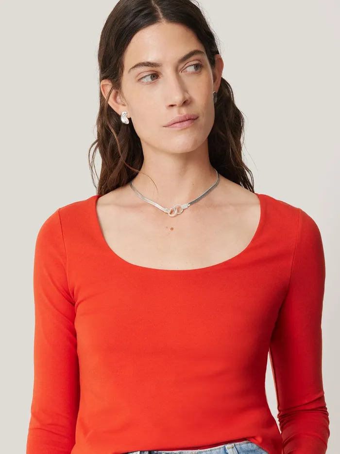 Women Double Front Ballet Neck Top Spice Orange Jigsaw Pyjamas and Loungewear