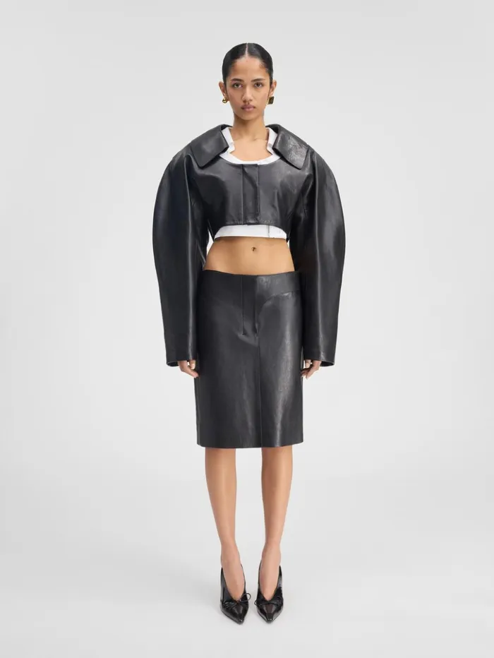 Women Dresses and Skirts JACQUEMUS The Obra Leather Skirt Black