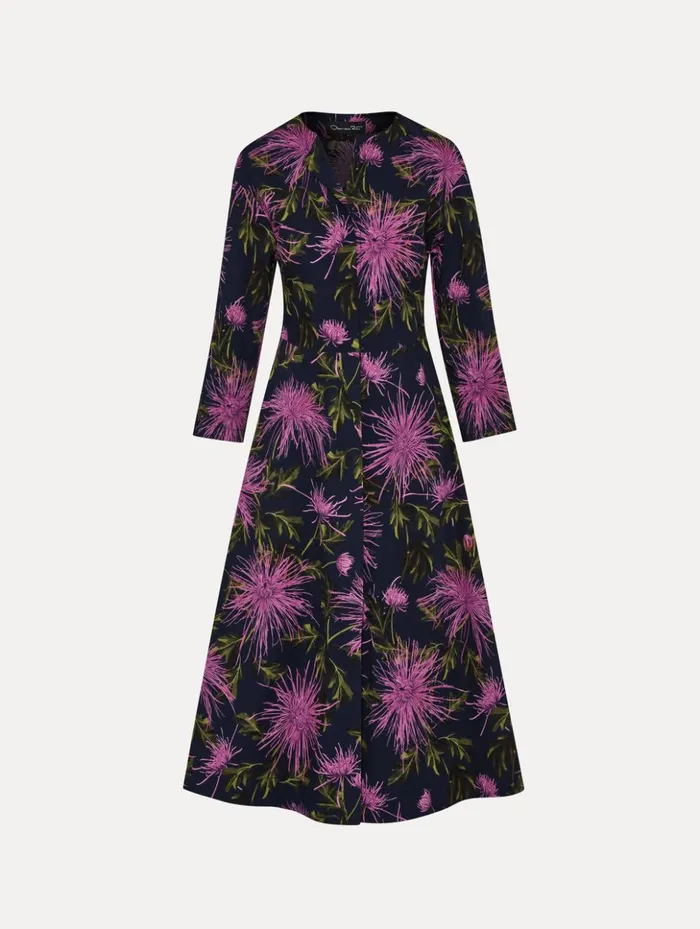 Women Dresses Oscar De La Renta Chrysanthemum Cotton Poplin Dress Purple Navy