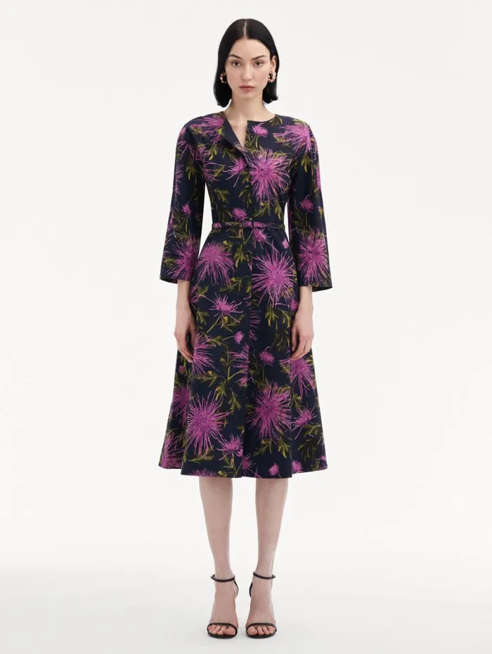 Women Dresses Oscar De La Renta Chrysanthemum Cotton Poplin Dress Purple Navy Women Dresses Oscar De La Renta Chrysanthemum Cotton Poplin Dress Purple Navy