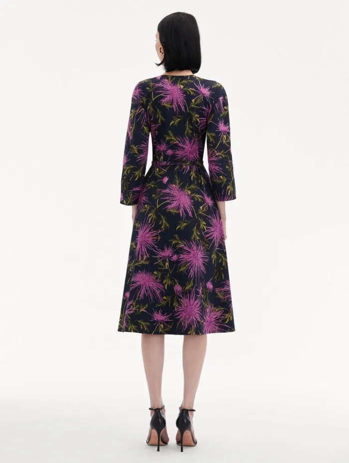 Women Dresses Oscar De La Renta Chrysanthemum Cotton Poplin Dress Purple Navy Women Dresses Oscar De La Renta Chrysanthemum Cotton Poplin Dress Purple Navy