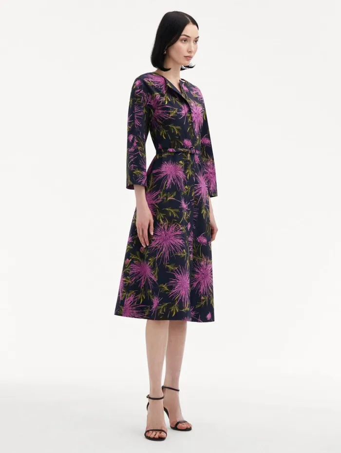 Women Dresses Oscar De La Renta Chrysanthemum Cotton Poplin Dress Purple Navy Women Dresses Oscar De La Renta Chrysanthemum Cotton Poplin Dress Purple Navy