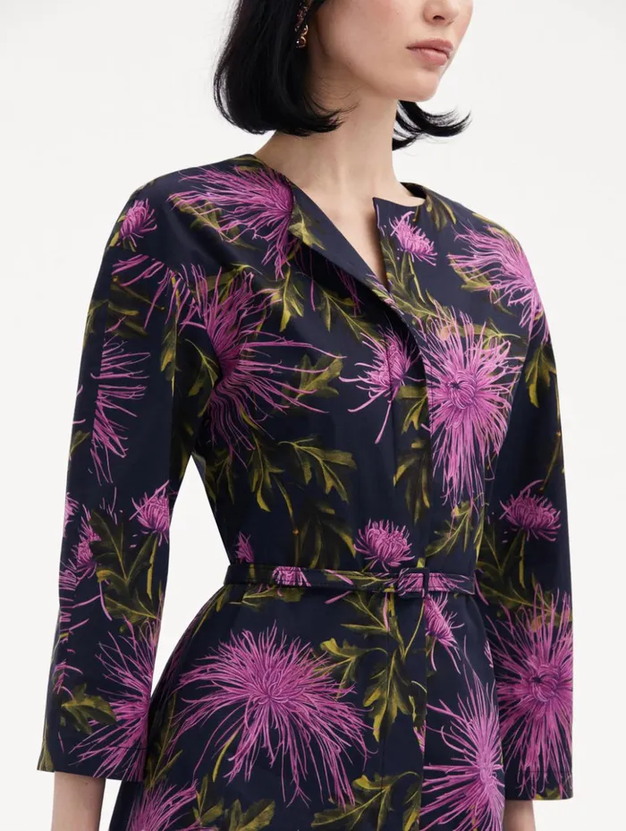 Women Dresses Oscar De La Renta Chrysanthemum Cotton Poplin Dress Purple Navy Women Dresses Oscar De La Renta Chrysanthemum Cotton Poplin Dress Purple Navy