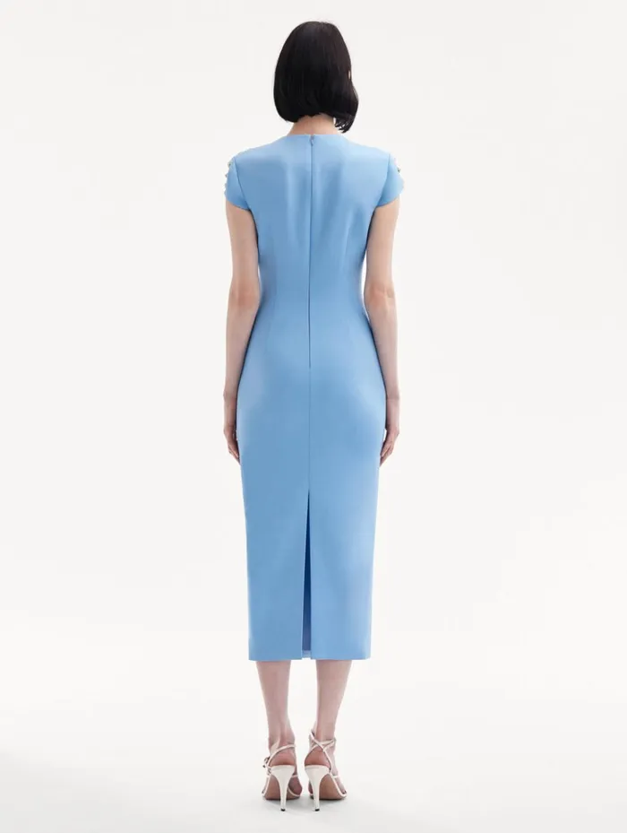 Women Dresses Oscar De La Renta Crystal Embroidered Cap Sleeve Dress Pastel Blue Women Dresses Oscar De La Renta Crystal Embroidered Cap Sleeve Dress Pastel Blue