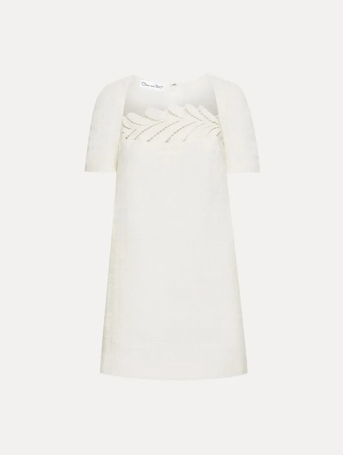 Women Dresses Oscar De La Renta Fern Embroidered Tweed Shift Dress Ivory