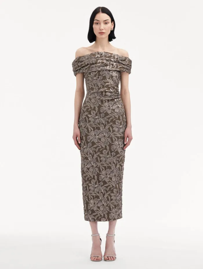 Women Dresses Oscar De La Renta Metallic Orchid Jacquard Cocktail Dress Truffle Brass Women Dresses Oscar De La Renta Metallic Orchid Jacquard Cocktail Dress Truffle Brass