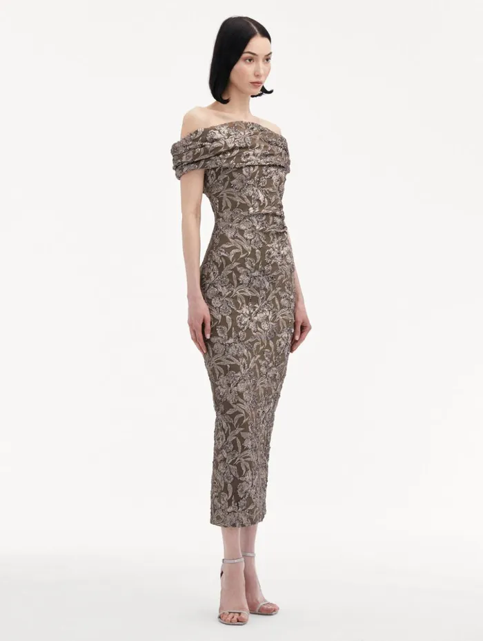 Women Dresses Oscar De La Renta Metallic Orchid Jacquard Cocktail Dress Truffle Brass Women Dresses Oscar De La Renta Metallic Orchid Jacquard Cocktail Dress Truffle Brass