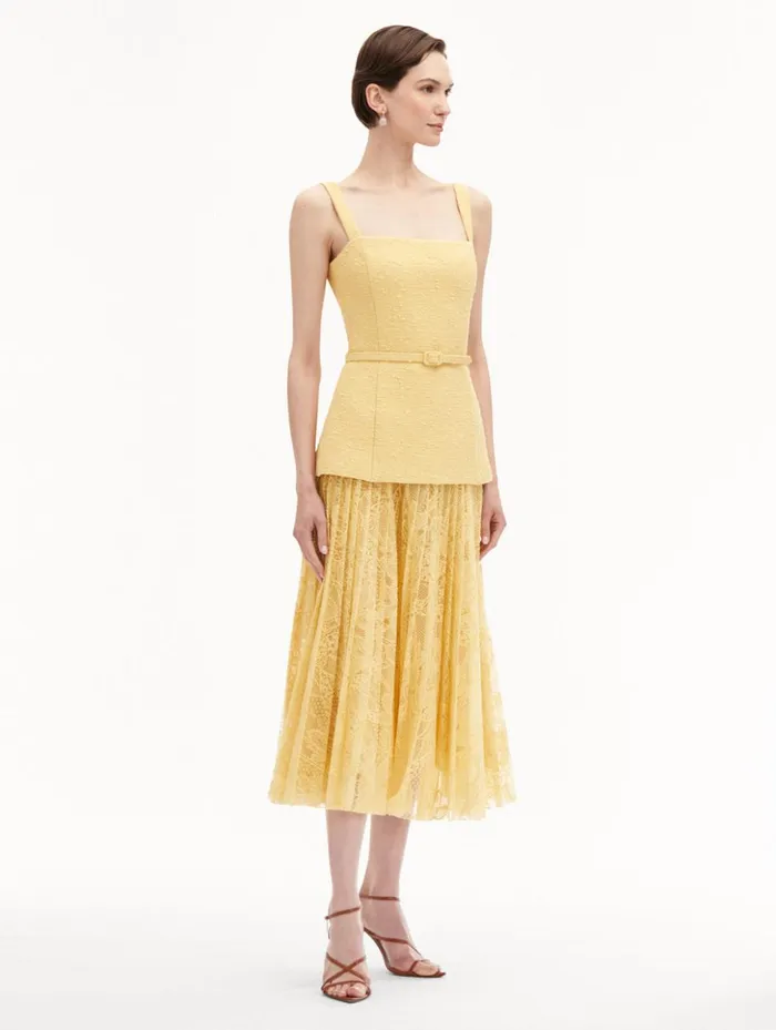 Women Dresses Oscar De La Renta Orchid Guipure and Tweed Dress Banana