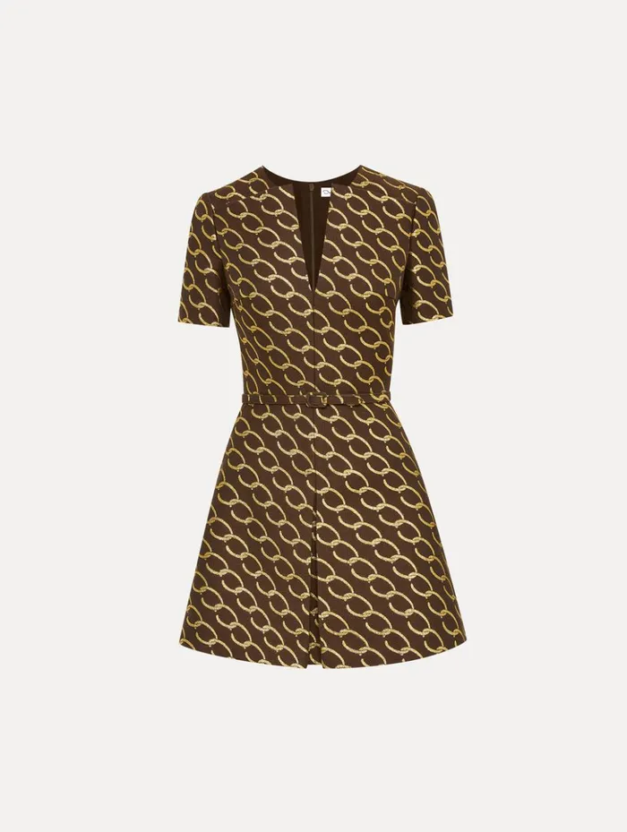 Women Dresses Oscar De La Renta Oscar ChainLink Jacquard Dress Cafe Gold