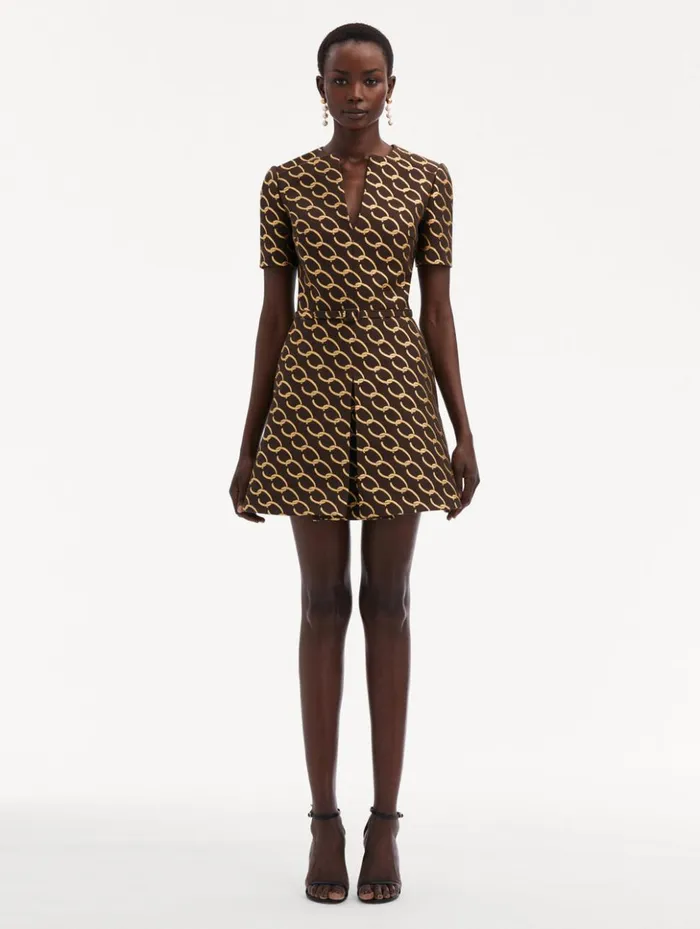 Women Dresses Oscar De La Renta Oscar ChainLink Jacquard Dress Cafe Gold