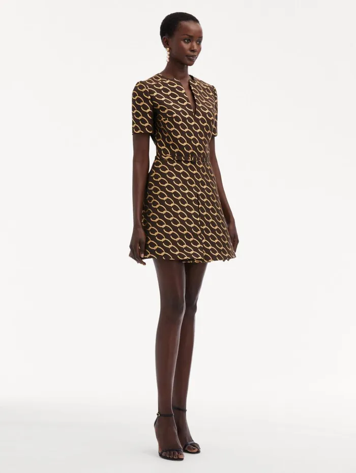 Women Dresses Oscar De La Renta Oscar ChainLink Jacquard Dress Cafe Gold