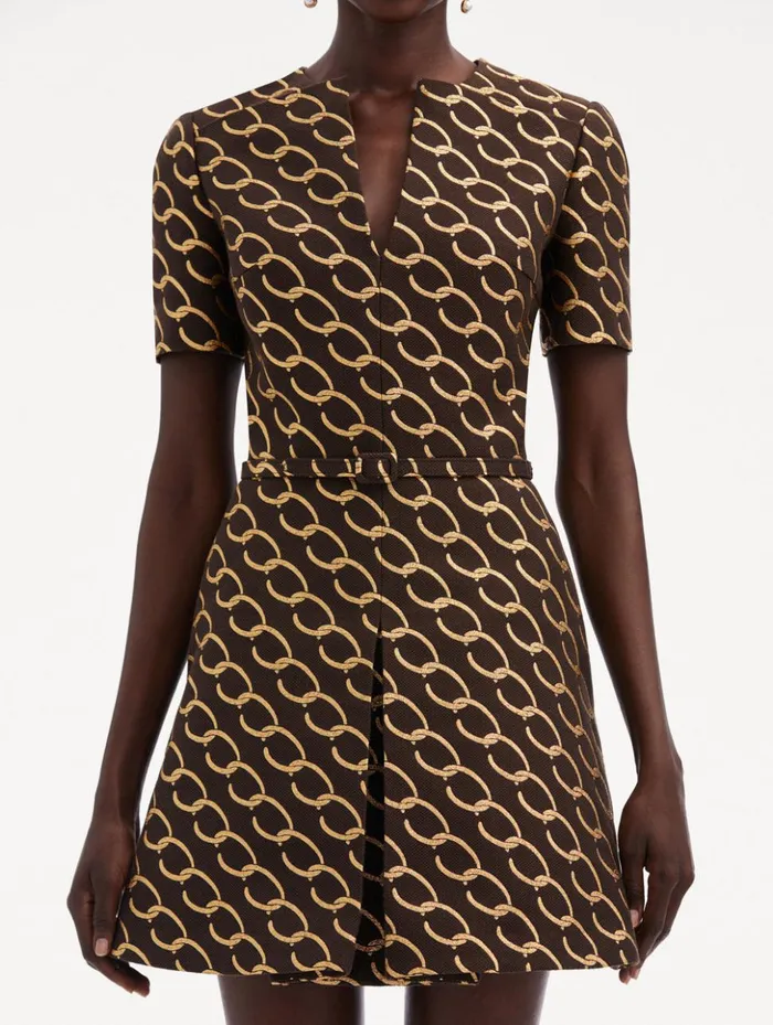 Women Dresses Oscar De La Renta Oscar ChainLink Jacquard Dress Cafe Gold