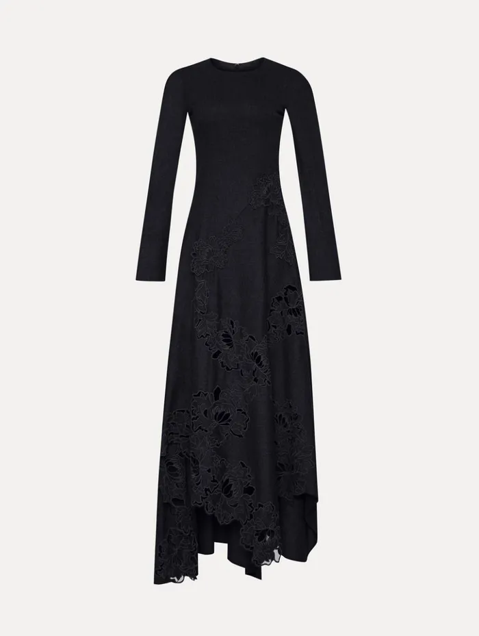 Women Dresses Oscar De La Renta Peony Guipure Appliqu Dress Charcoal