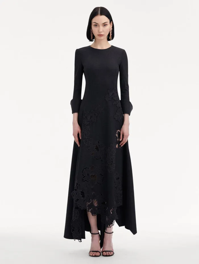 Women Dresses Oscar De La Renta Peony Guipure Appliqu Dress Charcoal Women Dresses Oscar De La Renta Peony Guipure Appliqu Dress Charcoal
