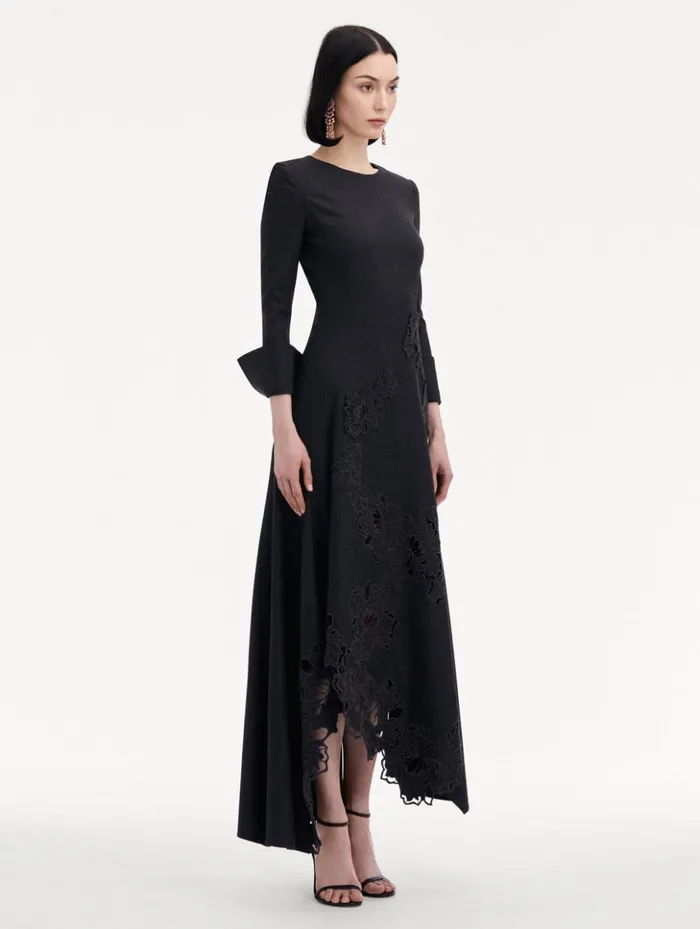 Women Dresses Oscar De La Renta Peony Guipure Appliqu Dress Charcoal Women Dresses Oscar De La Renta Peony Guipure Appliqu Dress Charcoal