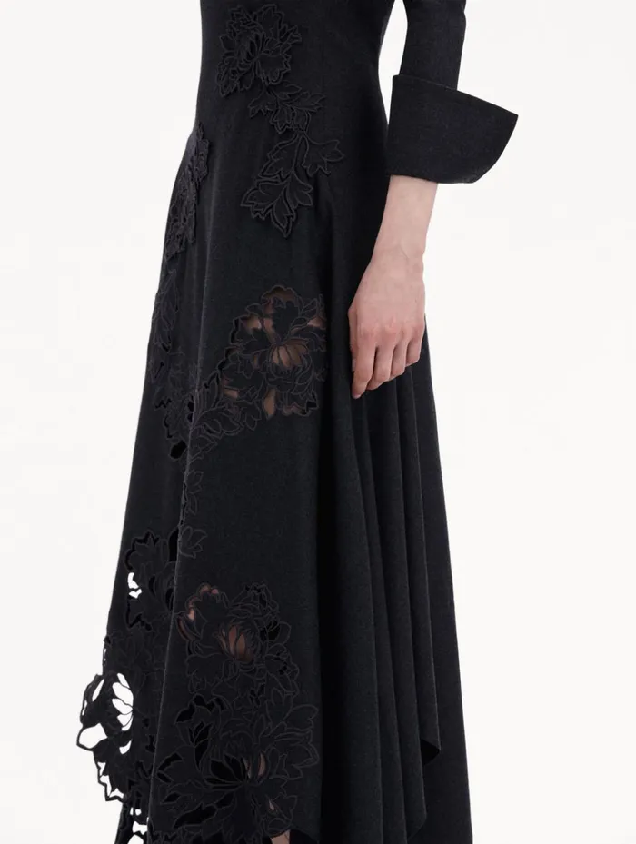 Women Dresses Oscar De La Renta Peony Guipure Appliqu Dress Charcoal Women Dresses Oscar De La Renta Peony Guipure Appliqu Dress Charcoal