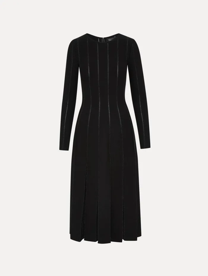 Women Dresses Oscar De La Renta Pleated Inset Knit Dress Black