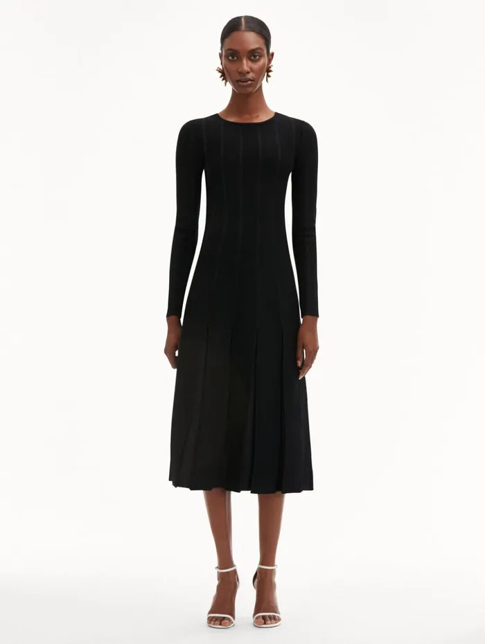 Women Dresses Oscar De La Renta Pleated Inset Knit Dress Black Women Dresses Oscar De La Renta Pleated Inset Knit Dress Black