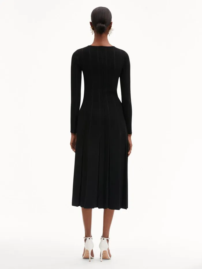 Women Dresses Oscar De La Renta Pleated Inset Knit Dress Black Women Dresses Oscar De La Renta Pleated Inset Knit Dress Black
