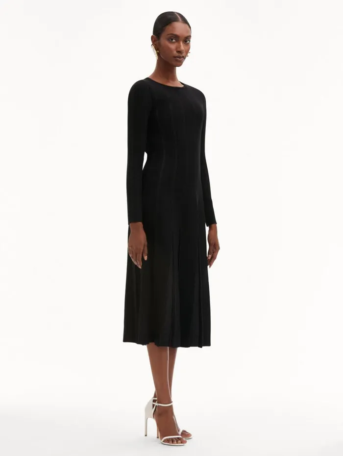 Women Dresses Oscar De La Renta Pleated Inset Knit Dress Black Women Dresses Oscar De La Renta Pleated Inset Knit Dress Black