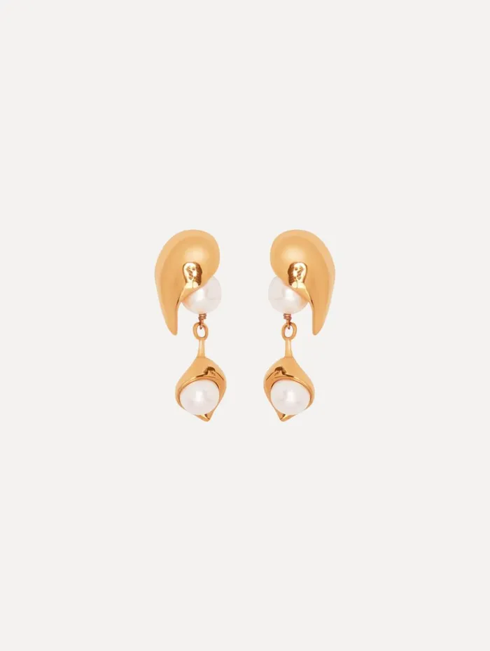Women Earrings Oscar De La Renta Abstract Leaf Pearl Drop Earrings Gold