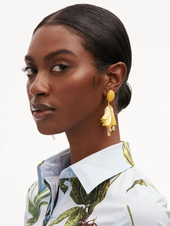 Women Earrings Oscar De La Renta Classic Impatiens ClipOn Earrings Yellow
