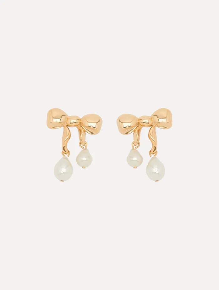 Women Earrings Oscar De La Renta Heart and Bow Pearl Earrings Gold